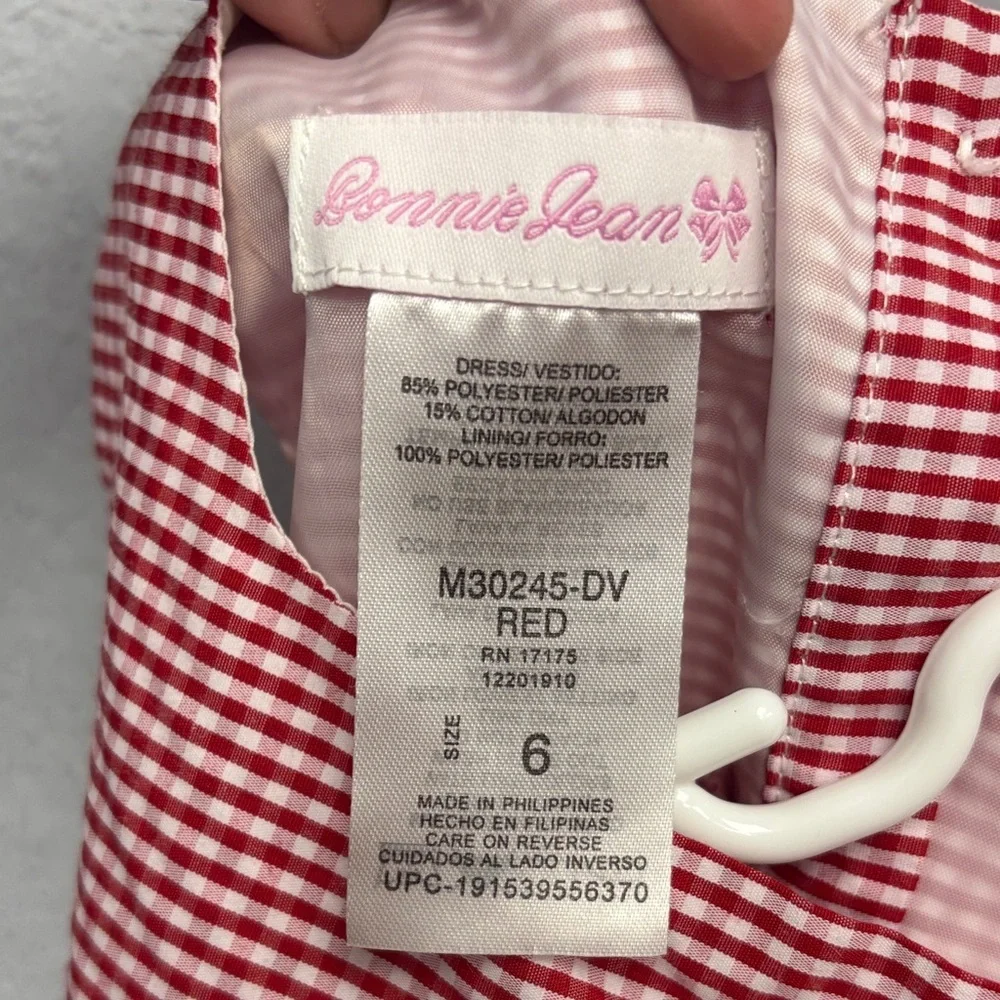 Bonnie Jean Girl’s 6yo Red Gingham Dress with Floral Embroidery, EUC